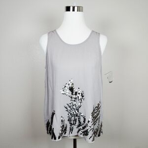 TROUVE Gray Chiffon Abstract Sequin Tank Top Medium Whimsigoth Fun